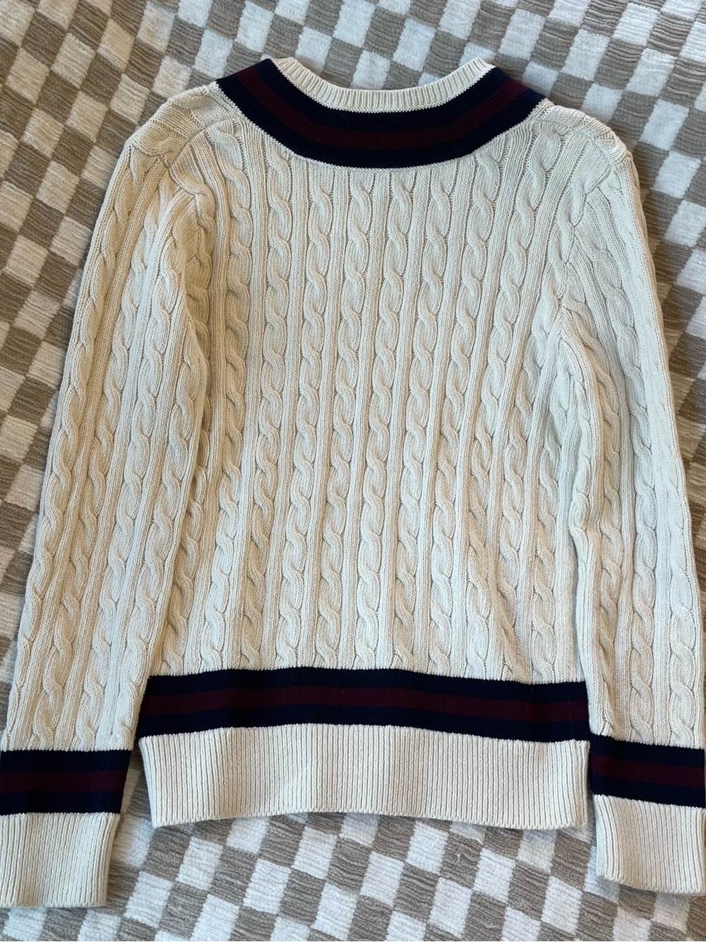 Ralph Lauren Polo Iconic Cricket Boys Cream Cable-Knit V-Neck Sweater - Picture 5 of 5